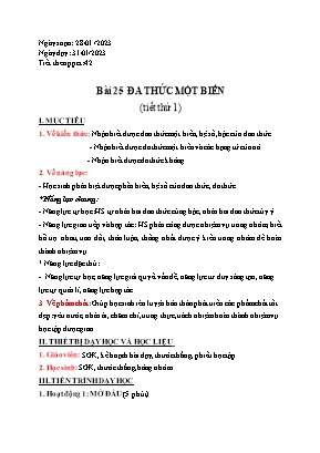 Giáo án Toán Lớp 7 - Tiết 42, Bài 25 Đa thức một biến - Năm học 2022-2023